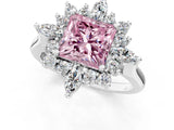 Platinum Fancy Pink Princess Cut Halo Diamond Cluster Ring with Marquise and Round Stones on a White Gold Band with Prong Setting_1