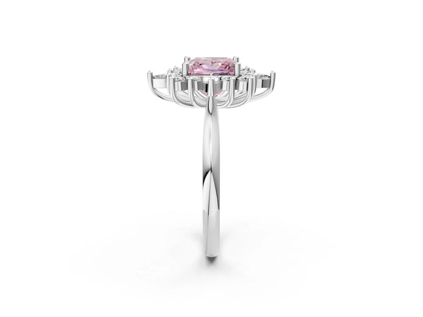 Platinum Fancy Pink Princess Cut Starburst Halo Engagement Ring Setting with Marquise and Round Accents