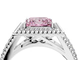 Platinum Fancy Pink Princess Cut Halo Diamond Ring with Beaded Split Shank and Four-Prong Setting_10