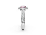 Platinum Fancy Pink Princess Cut Halo Diamond Ring with Beaded Split Shank and Four-Prong Setting_8