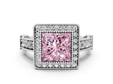 Platinum Fancy Pink Princess Cut Halo Diamond Split Shank Pave Ring_12