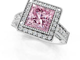 Platinum Fancy Pink Princess Cut Halo Diamond Split Shank Pave Ring_13