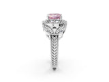 Platinum Fancy Pink Princess Cut Halo Milgrain Diamond Engagement Ring with Leaf Band and Four-Prong Setting_14