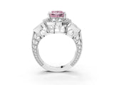 Platinum Fancy Pink Princess Cut Halo Milgrain Diamond Engagement Ring with Leaf Band and Four-Prong Setting_15