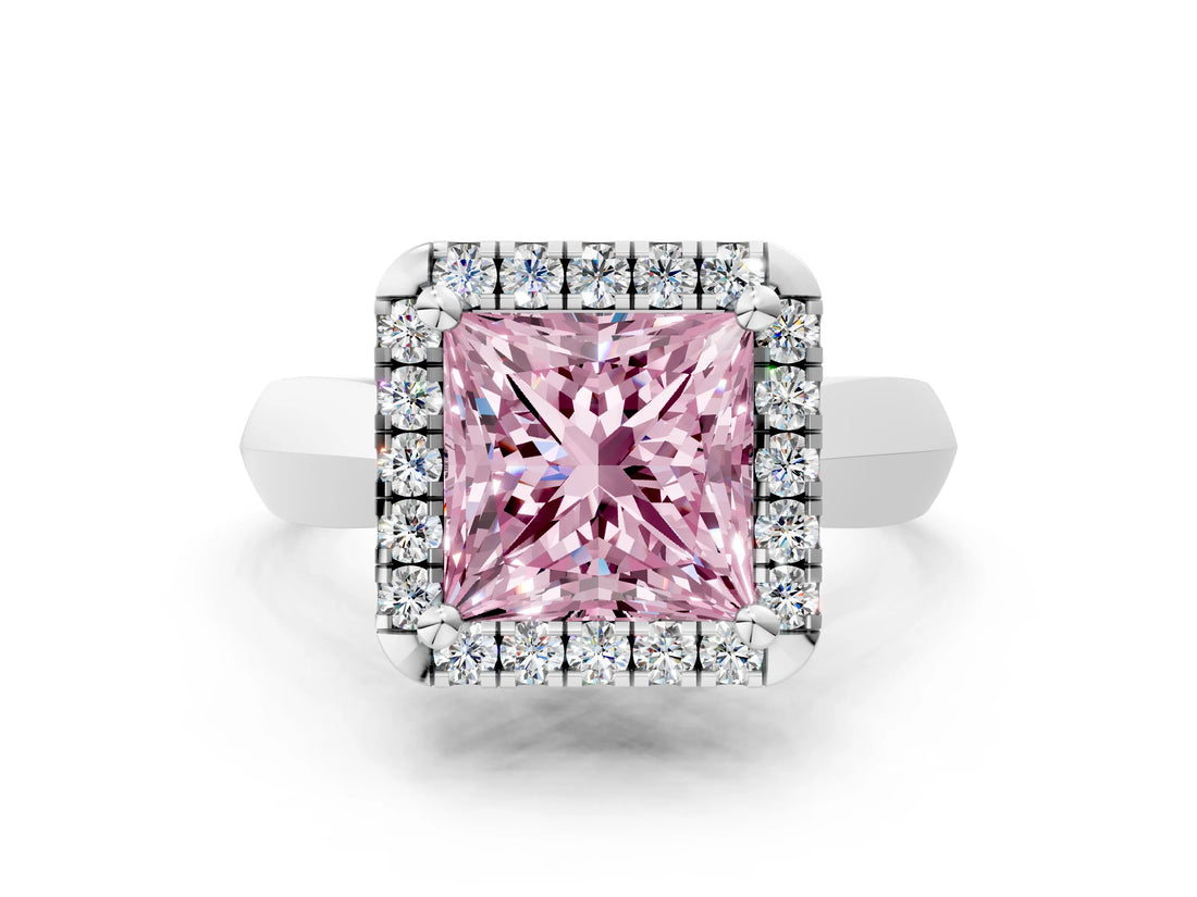 Platinum Fancy Pink Princess  Cut Halo Solitaire Engagement Ring with Square Band and Four-Prong Setting_24