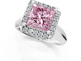 Platinum Fancy Pink Princess  Cut Halo Solitaire Engagement Ring with Square Band and Four-Prong Setting_25