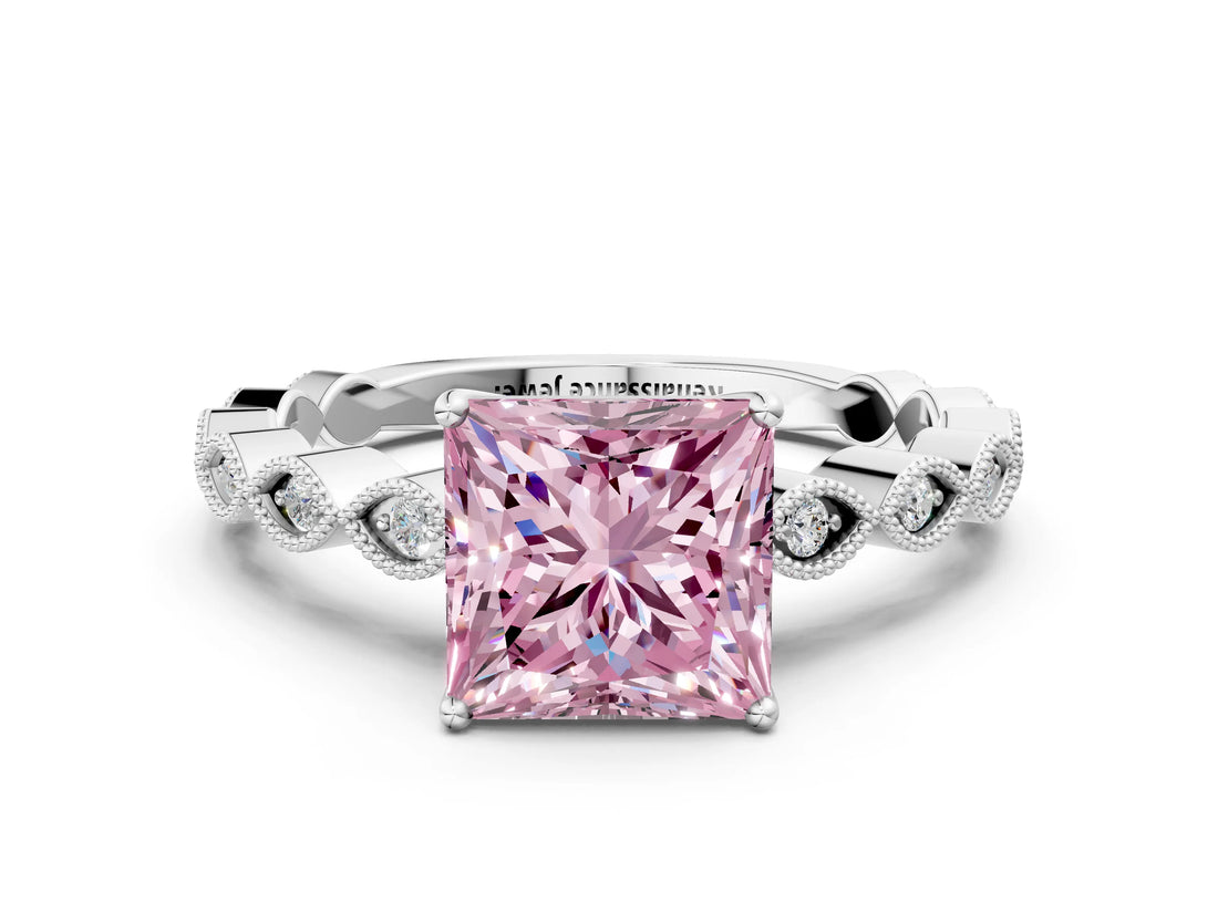 Platinum Fancy Pink Princess Cut Solitaire Diamond Ring with Infinity Twist Band and Four-Prong Setting_6