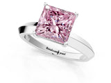 Platinum Fancy Pink Princess  Cut Solitaire Engagement Ring with Flat Band and Four-Prong Setting 2