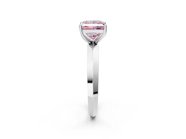 Platinum Fancy Pink Princess  Cut Solitaire Engagement Ring with Flat Band and Four-Prong Setting