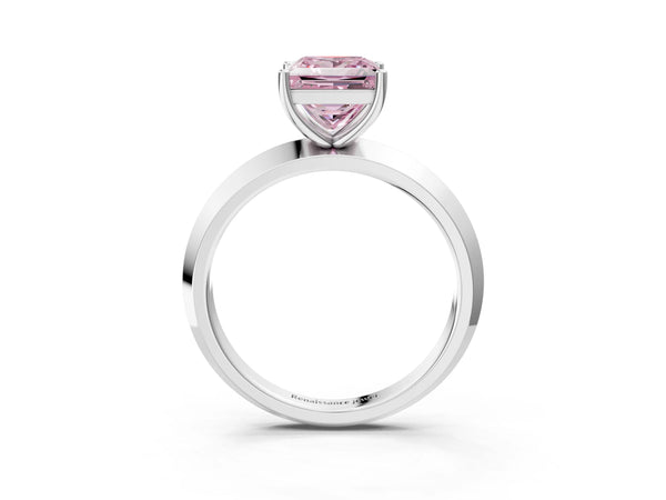 Platinum Fancy Pink Princess  Cut Solitaire Engagement Ring with Flat Band and Four-Prong Setting