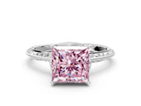 Platinum Fancy Pink Princess Cut Solitaire Split Shank Pave Diamond Engagement Ring with Four-Prong Setting_108