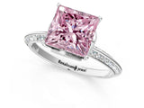 Platinum Fancy Pink Princess Cut Solitaire Split Shank Pave Diamond Engagement Ring with Four-Prong Setting_109