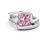 Platinum Fancy Pink Princess Cut Solitaire Tension-Set Diamond Split Shank Ring_6