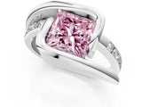 Platinum Fancy Pink Princess Cut Solitaire Tension-Set Diamond Split Shank Ring_7