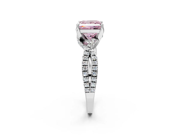 Platinum Princess Cut Twisted Split Shank Engagement Ring Setting for Fancy Pink Center