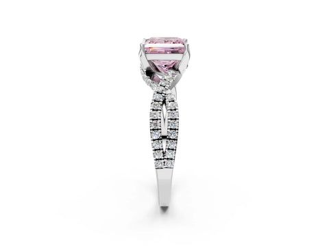 Platinum Fancy Pink Princess Cut Solitaire Twist Pave Diamond Engagement Ring with Prong Setting_44