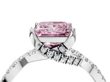 Platinum Fancy Pink Princess Cut Solitaire Twist Pave Diamond Engagement Ring with Prong Setting_46