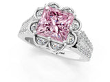 Platinum Fancy Pink Princess  Halo Diamond Floral Split Shank Engagement Ring 1