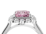 Platinum Fancy Pink Princess  Halo Milgrain Pave Diamond Ring with Four-Prong Setting 5