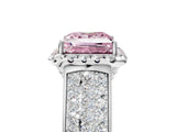 Platinum Fancy Pink Princess  Halo Round Diamond Pave Band with Prong Setting 5
