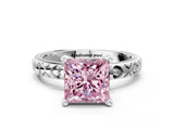 Platinum Fancy Pink Princess  Solitaire Diamond Engagement Ring with XO Engraved Band and Four-Prong Setting 1