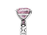 Platinum Fancy Pink Princess  Solitaire Diamond Engagement Ring with XO Engraved Band and Four-Prong Setting