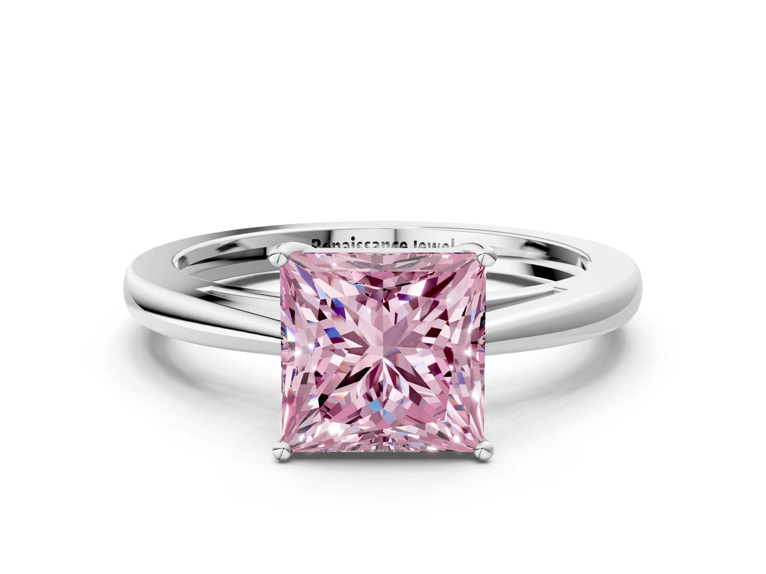 Platinum Fancy Pink Princess  Solitaire Diamond Ring with Split Shank and Four-Prong Setting_12