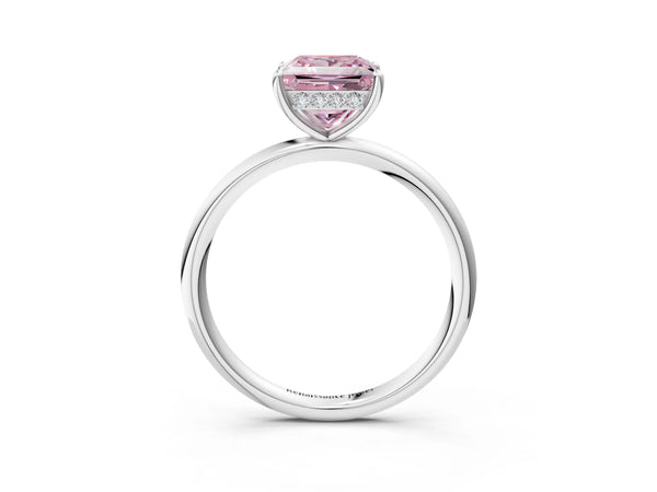 Platinum Fancy Pink Princess  Solitaire Diamond Ring with a Classic Band and Four-Prong Setting