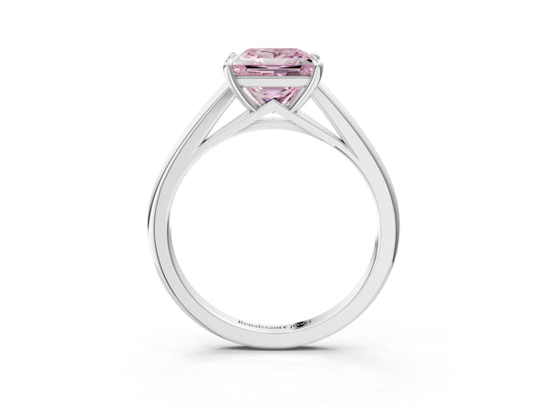 Platinum Fancy Pink Princess  Solitaire Engagement Ring with Four-Prong Setting and Classic Band