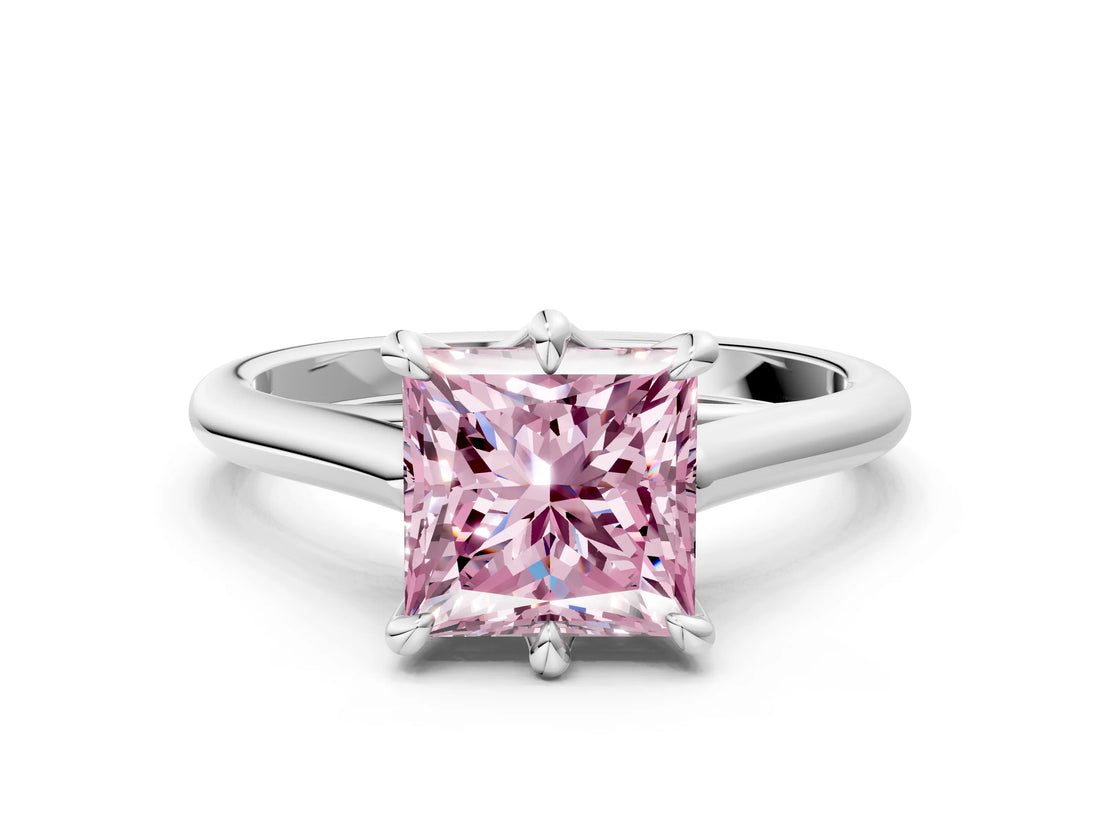 Platinum Fancy Pink Princess  Solitaire Engagement Ring with Six-Prong Setting and Classic Band