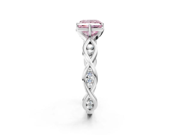 Platinum Princess Cut Accented Twist Engagement Ring Setting for Fancy Pink Center