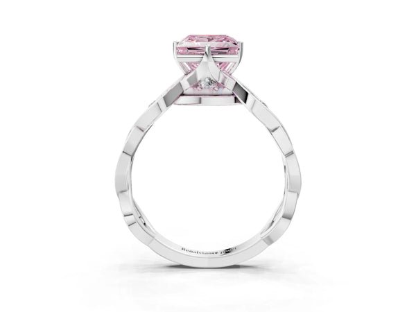 Platinum Princess Cut Accented Twist Engagement Ring Setting for Fancy Pink Center