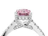 Platinum Fancy Pink Radiant  Brilliant Diamond Solitaire with Pavé Band and Four-Prong Setting