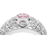 Platinum Fancy Pink Radiant Cut Brilliant Halo Pave Diamond Milgrain Ring_10