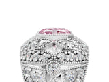 Platinum Fancy Pink Radiant Cut Brilliant Halo Pave Diamond Milgrain Ring_11