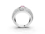 Platinum Fancy Pink Radiant Cut Brilliant Halo Pave Diamond Milgrain Ring_9