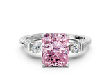 Platinum Fancy Pink Radiant Cut Brilliant Three-Stone Pave Band with Four-Prong Setting_6