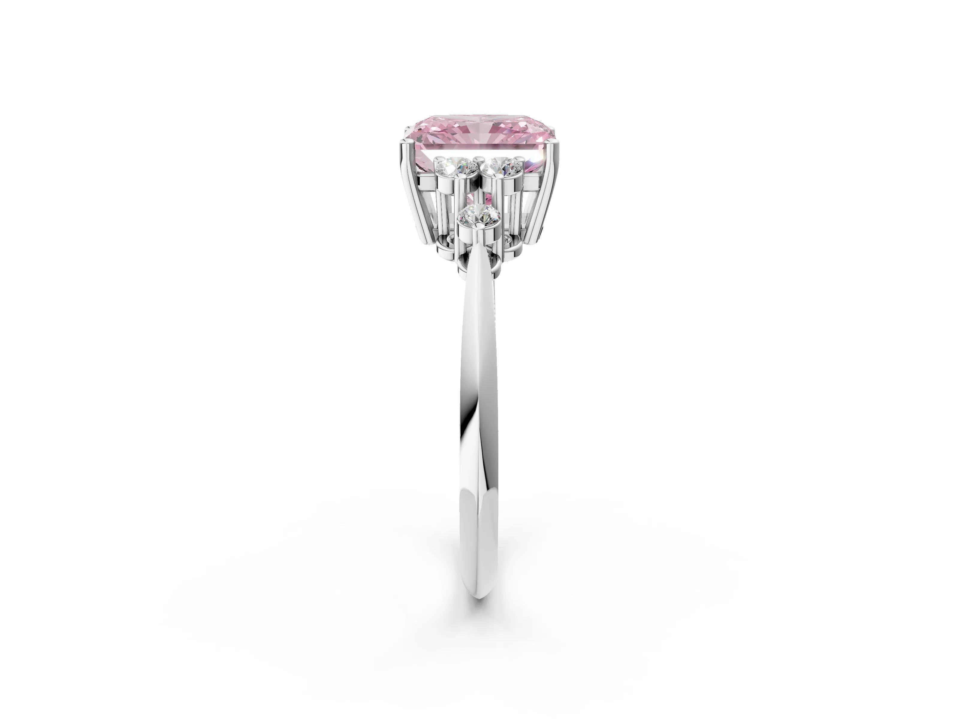 Platinum Fancy Pink Radiant Cut Cut Diamond Cluster Ring with Solitaire Band and Four-Prong Setting_27