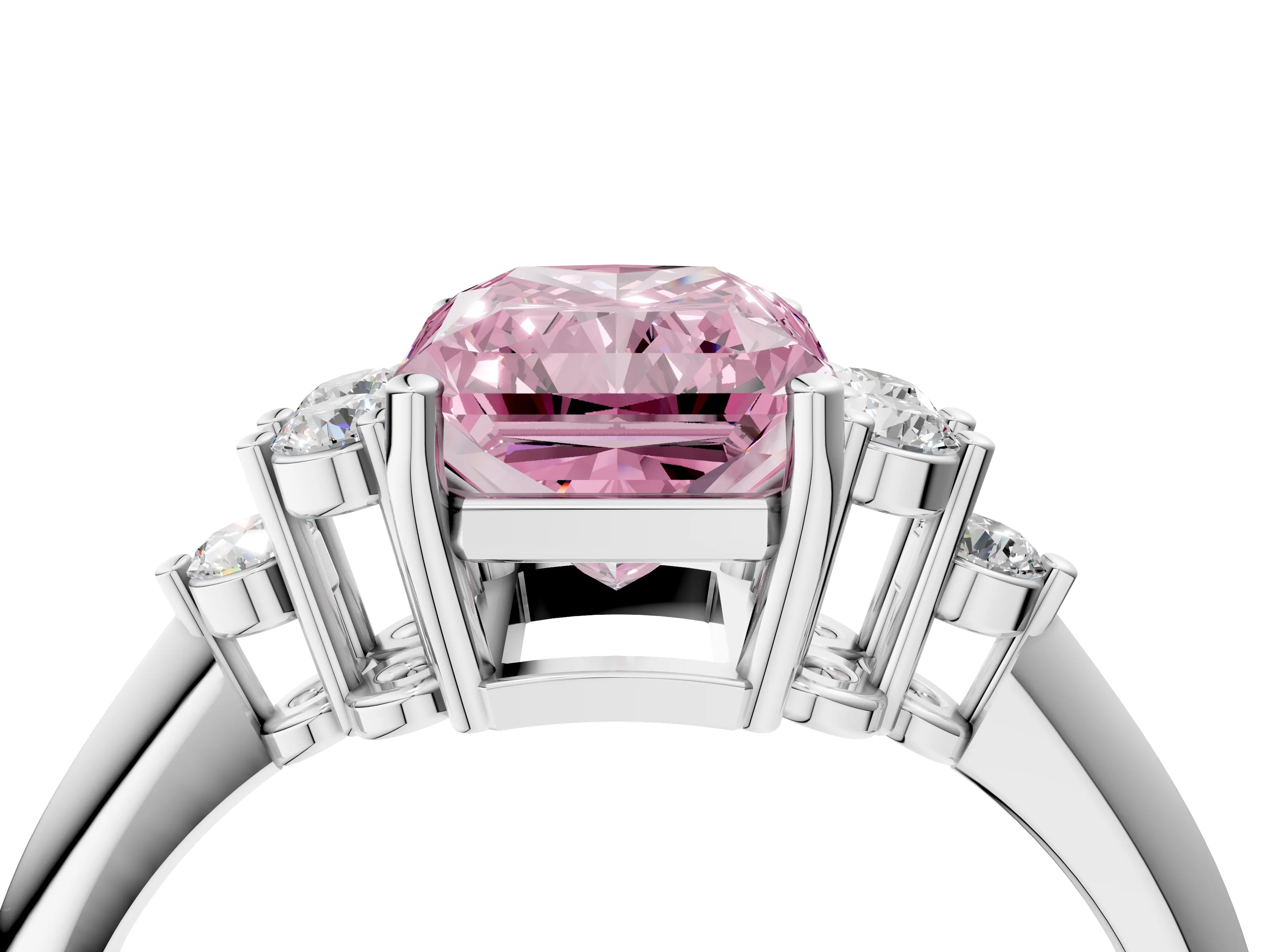 Platinum Fancy Pink Radiant Cut Cut Diamond Cluster Ring with Solitaire Band and Four-Prong Setting_29