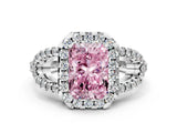 Platinum Fancy Pink Radiant Cut Cut Diamond Halo Engagement Ring with Open Split Pavé Band_6