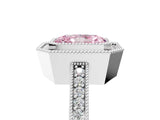 Platinum Fancy Pink Radiant Cut-Cut Diamond Halo Engagement Ring with Pave Band and Prong Setting_17