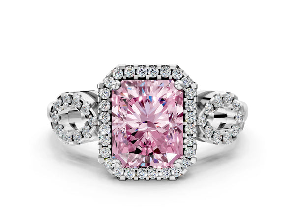 Platinum Radiant Cut Pave Infinity Halo Engagement Ring Setting for Fancy Pink Center