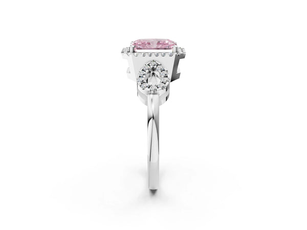 Platinum Radiant Cut Pave Infinity Halo Engagement Ring Setting for Fancy Pink Center