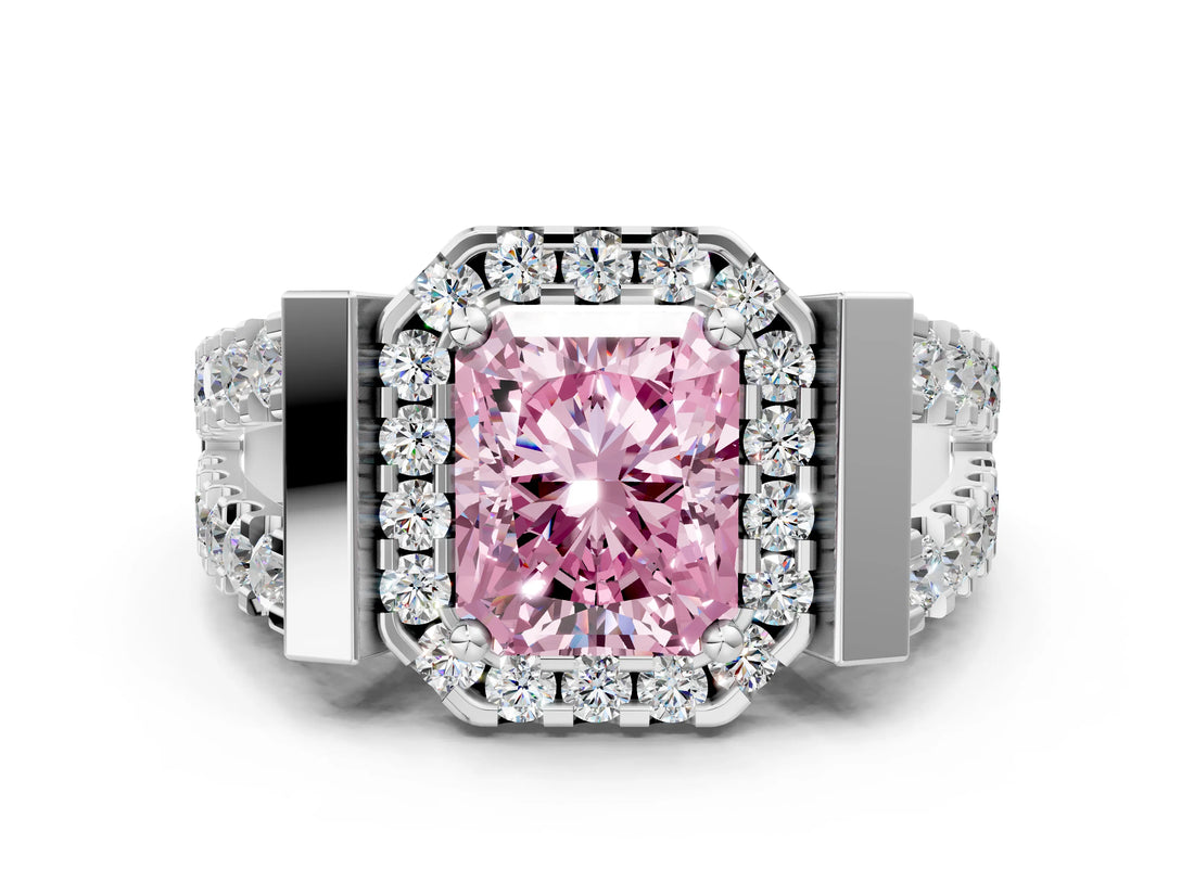 Platinum Fancy Pink Radiant Cut Cut Halo Split Shank Prong Set Ring_6