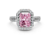 Platinum Fancy Pink Radiant Cut Diamond Double Halo Ring with Split Shank and Four-Prong Setting_6
