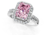 Platinum Fancy Pink Radiant Cut Diamond Double Halo Ring with Split Shank and Four-Prong Setting_7