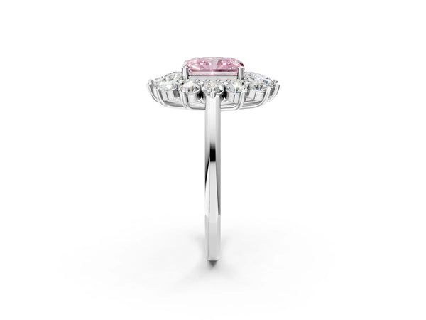 Platinum Radiant Cut Floral Double Halo Engagement Ring Setting for Fancy Pink Center