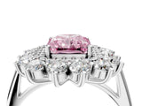 Platinum Fancy Pink Radiant Cut Diamond Floral Double Halo Engagement Ring with Prong Setting_49