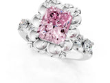 Platinum Fancy Pink Radiant  Cut Diamond Floral Halo Engagement Ring with Shared Prong Setting 3