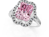 Platinum Fancy Pink Radiant Cut Diamond Floral Halo Split Shank Prong Setting Ring_7